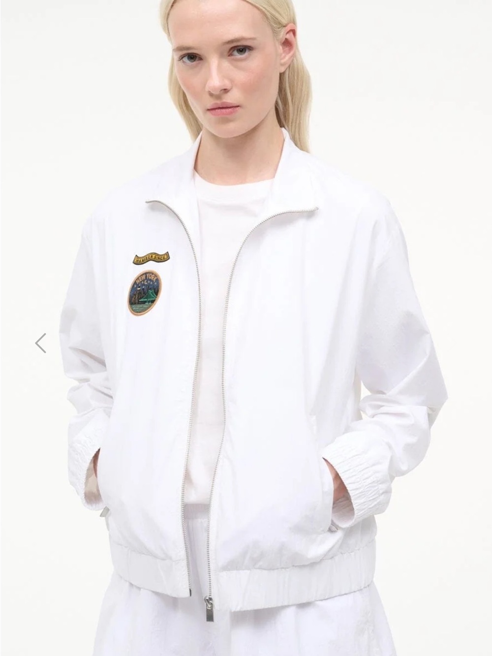 STAUD White Bomber Jacket with Patch Detail